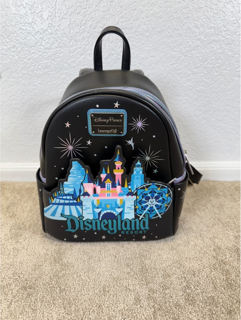Loungefly Disneyland Mini Backpack Castle Matterhorn Space Mountain Faux Leather